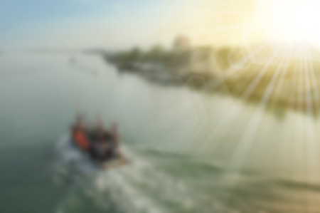 Abstract blurry fishing boat in the seaの写真素材