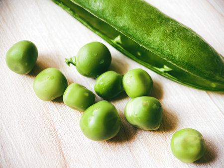 Harvest organic vegetables green peas.