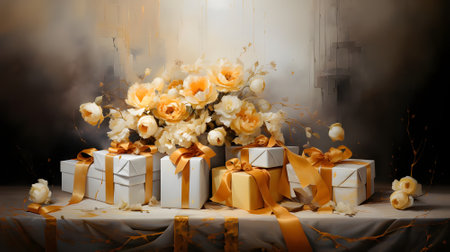 Holiday gift in soft yellow color, presentの素材