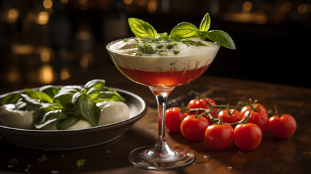 Caprese Martini is an alcoholic cocktail made from tomato vodka and basilの素材