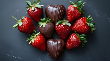 Vegan strawberries dipped in white and dark chocolate. Holiday and budget gift concept for Valentine's Day. Expressing love in pleasant little things and delicious food prepared with your own hands.の素材