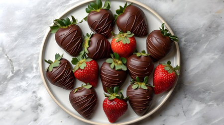 Vegan strawberries dipped in white and dark chocolate. Holiday and budget gift concept for Valentine's Day. Expressing love in pleasant little things and delicious food prepared with your own hands.の素材