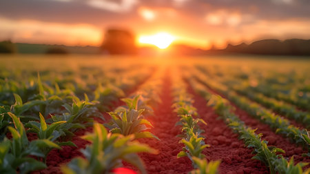 Field for growing vegetables and green salad. Great weather and climate for working on the farm. A culture of healthy eating and outdoor work.の素材