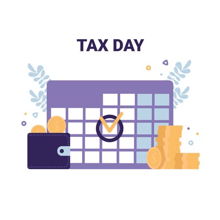 Tax Day flat vector icons illustration modern concept. Calendar, purse and coins symbols.のイラスト素材