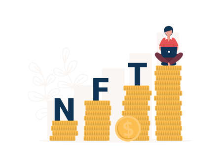 NFT non fungible token, crypto art, CryptoArt, cryptocurrency, blockchain cryptographic.のイラスト素材