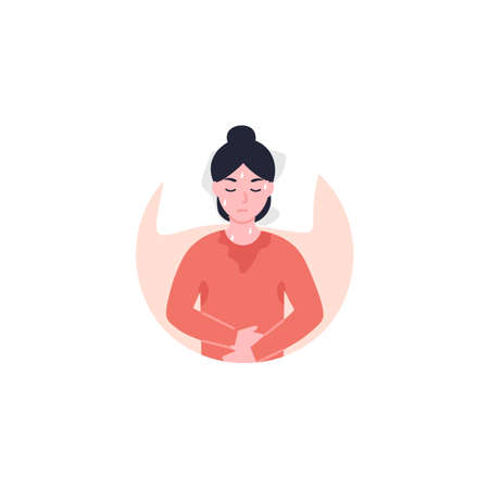 Night sweats or hot flashes ison. Disease symptom. Flat vector cartoon illustration icon.のイラスト素材