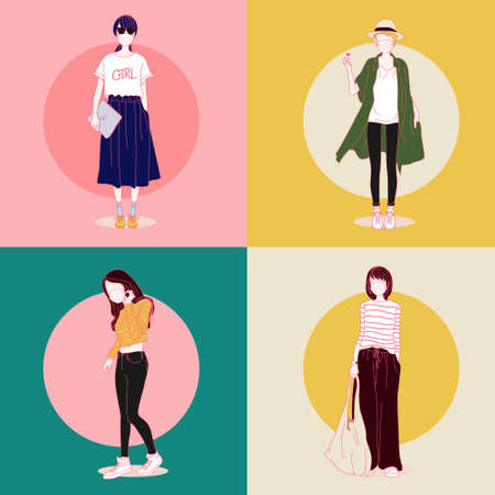 Mask girls with new normal on the streetsのイラスト素材