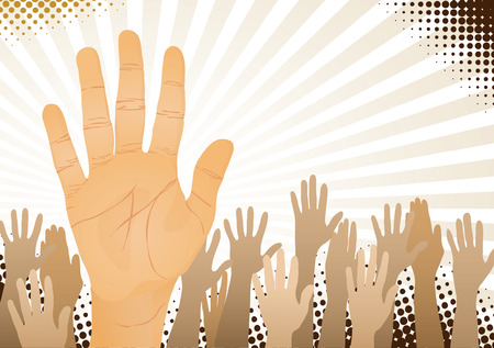 Unanimous vote (hands up). Vector illustrationのイラスト素材