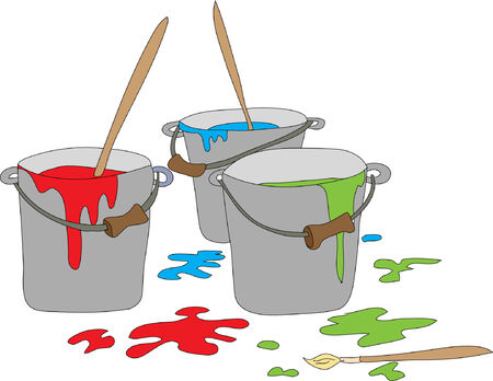 Three buckets with paint. Vector illustrationのイラスト素材