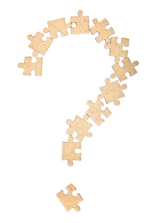 Sign of question from puzzle. Isolated on white backgroundの写真素材
