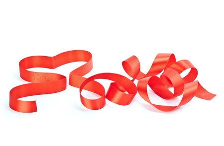 Lovely red ribbon. Isolated on white backgroundの写真素材