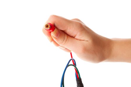 Hand with cables. Isolated on a white backgroundの写真素材