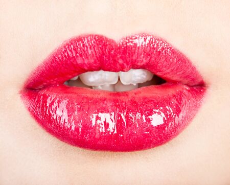 A beautiful girl's lips (close-up)の写真素材