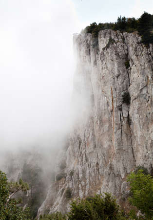 View of mountains in fogの写真素材