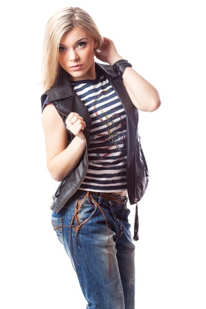 Young blond woman  Isolated on white backgroundの写真素材