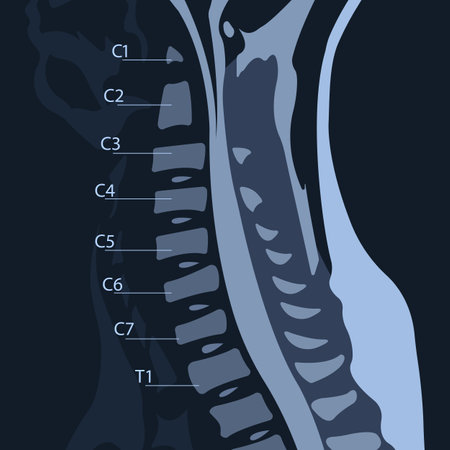 Magnetic resonance imaging of the cervical spine. Spondylosis and spinal cord compressionのイラスト素材