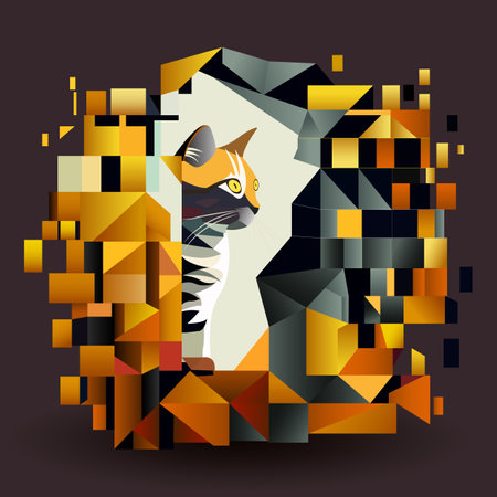cat in abstract art style, cube style for poster, banner or background, vector illustrationのイラスト素材