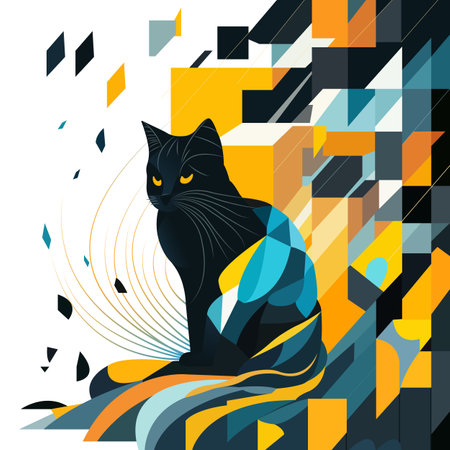 cat in abstract art style, cube style for poster, banner or background, vector illustrationのイラスト素材