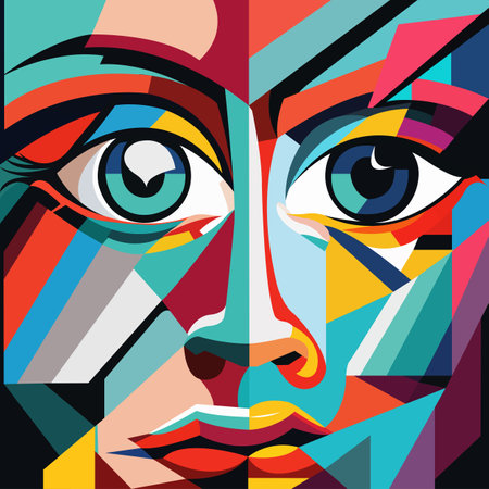 Human face in an abstract style, cubic portrait drawing for graphics, poster, banner.のイラスト素材