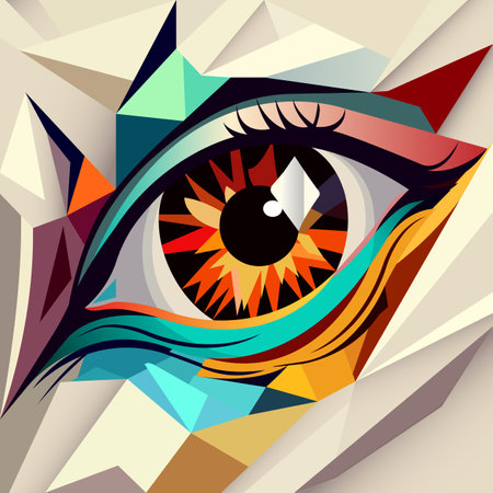 eye in abstract art style, cube style for poster, banner or background, vector illustrationのイラスト素材