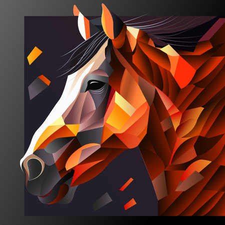 horse head, horse in abstract art style, cube style for poster, banner or background, vector illustrationのイラスト素材