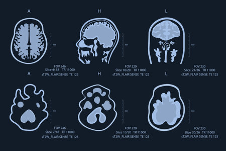 Elderly man brain scan image on MRI magnetic resonance imaging film for neurological medical diagnosis of brain diseasesのイラスト素材
