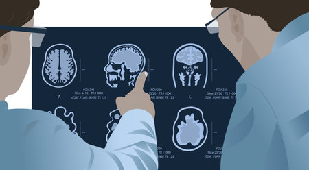 Diagnosis of diseases of the brain, magnetic resonance imaging (MRI) Diagnosis of neurodegenerative diseases in a patient Medical diagnosis of diseases of the brainのイラスト素材