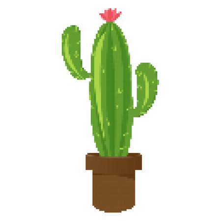 pixel art cactus for computer game, vector graphicのイラスト素材