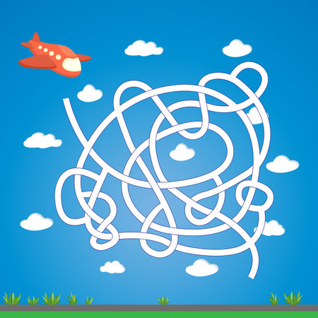 Logic quest labyrinth cartoon plane, an educational game for the development and entertainment of children. Vector illustration for children's booksのイラスト素材