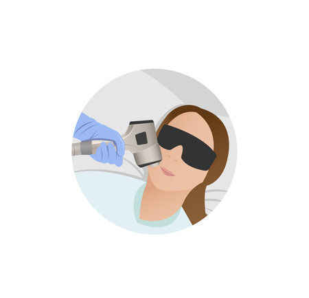 Laser device for removing unwanted hair in the hand of a nurse, beautician. Laser hair, body beauty treatmentsのイラスト素材