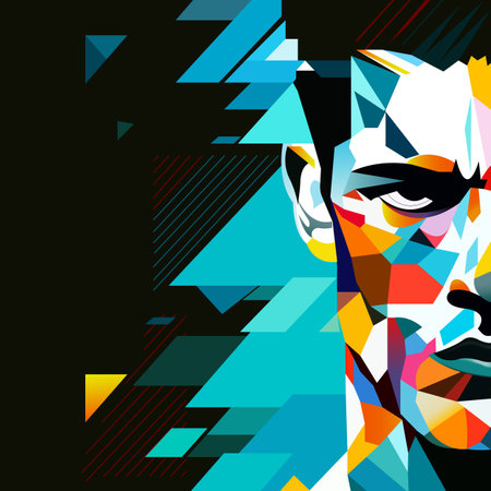 Human face of a man in abstract style, cubic portrait drawing for graphics, poster, banner.のイラスト素材