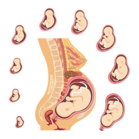 Stages of Human Embryo Development. Fetal growth and pregnancy from 1 to 9 months before birthのイラスト素材