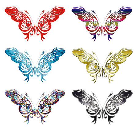 set of 6 patterned butterfly vectorsのイラスト素材