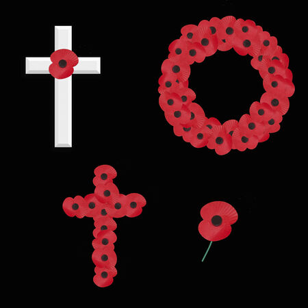 set of 4 remembrance sunday vectors on blackのイラスト素材