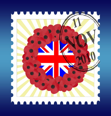 remembrance stamp with date and union jack wreathのイラスト素材