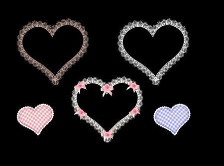lace hearts isolated on black backgroundのイラスト素材
