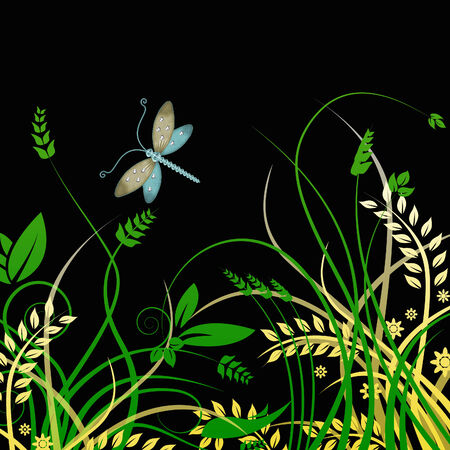 dragonfly and foliageのイラスト素材