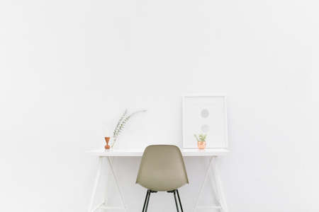 Table and chair with white background in homeの写真素材