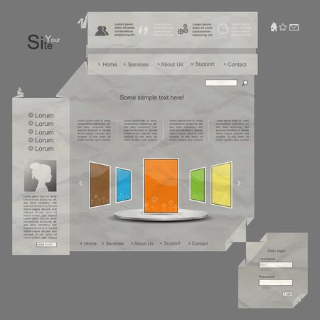 Grey 3d origami creative vector website design with grunge paper styleのイラスト素材