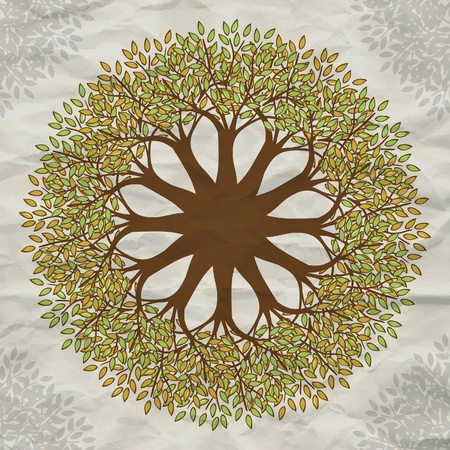 Vector tree mandala background with grunge paperのイラスト素材