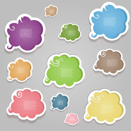 Colorful bubbles clouds banner set with hand drawのイラスト素材