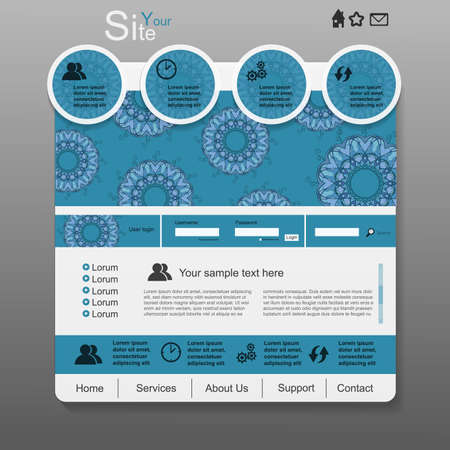 Blue modern creative website with colorful mandalaのイラスト素材