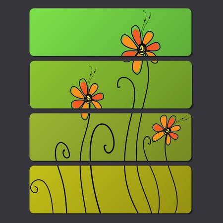 Green banner set with colorful flowerのイラスト素材