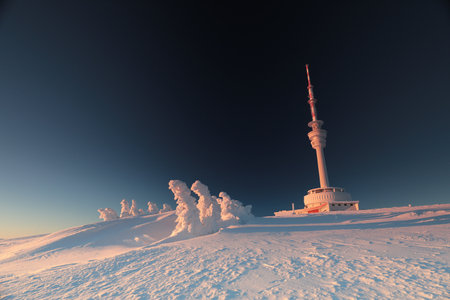 The top of Praded mountain in the Czech Republic during sunset.の写真素材