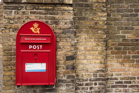 Red postbox, Denmark, Copenhagenのeditorial素材