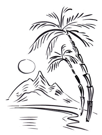 Black and white illustration of traveling themesの写真素材