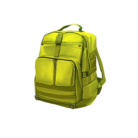Green Backpack Standing on White Backgroundの写真素材