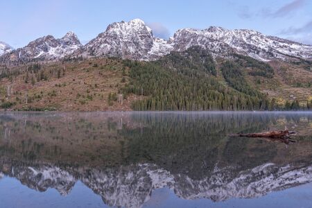 Teton Sunrise Reflection in Fallの写真素材