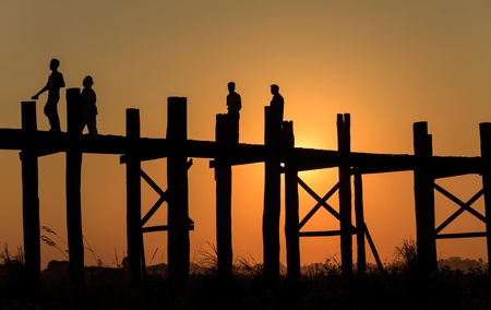 Silhouette bridge,Myanmarの写真素材