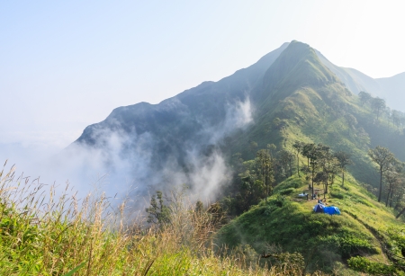 Camping on the high mountainの写真素材